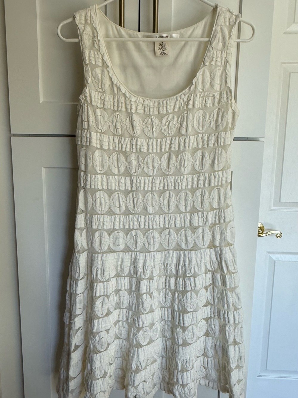 Studio M Cream Textured Scoop Neck Midi Dress
